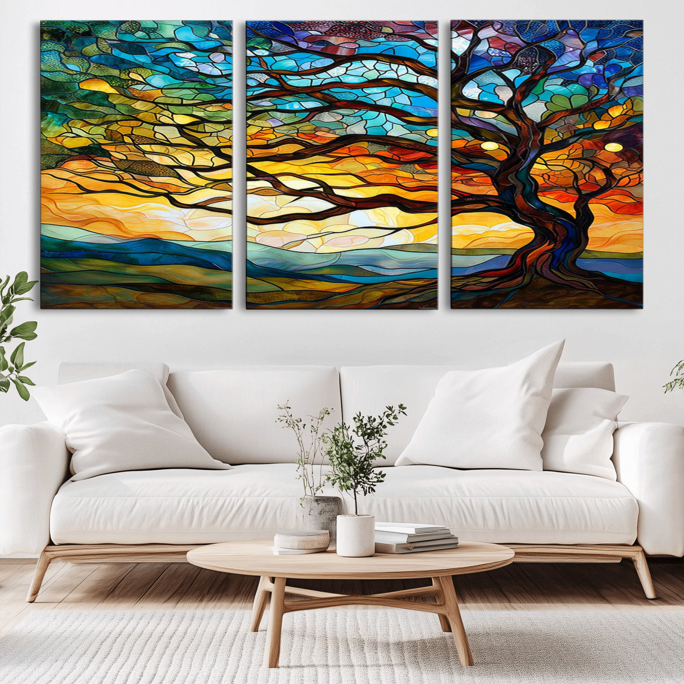 87789-MGV-CV-36X24-Vibrant Mosaic Tree of Life Wall Art | Stained Glass Style Canvas Print | Ready to Hang Artistic