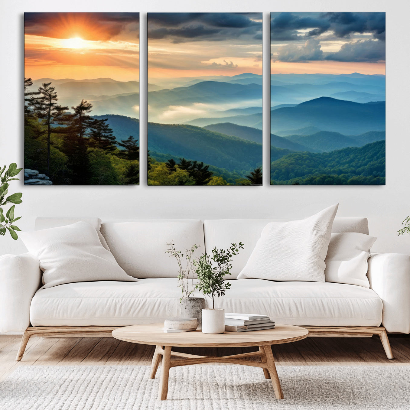 44761-MGV-CV-36X24-Sunrise Over Mountain Range Wall Art Canvas Print, Farmhouse Wall Decor, Cabin Wall Art