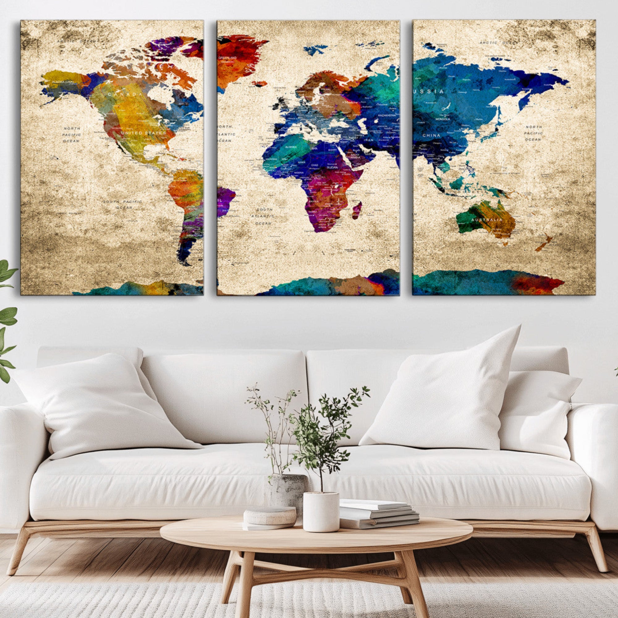 99274-MGV-CV-36X24-Push Pin World Map Canvas Print – Travel Tracker Wall Art for Couples, Perfect Anniversary Gift for Home or Office Decor