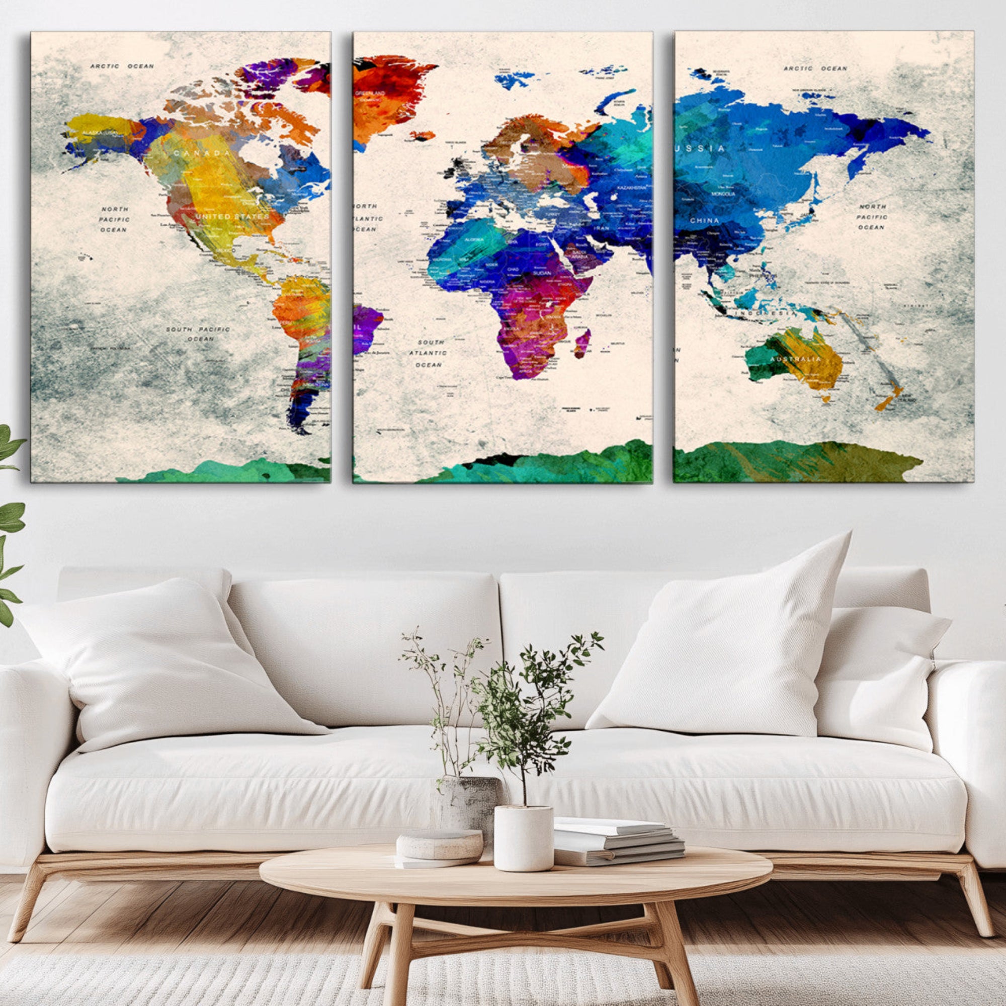 67752-MGV-CV-36X24-Push Pin World Map Canvas Print – Framed Travel Map Wall Art for Couples, Anniversary Gift, Modern Home or Office Decor