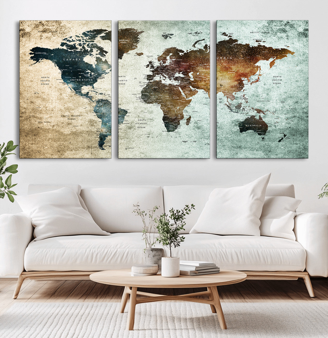 25140-MGV-CV-36X24-World Map Canvas Print – Framed Vintage Style Push Pin Wall Art, Elegant Travel Map Decor for Home or Office