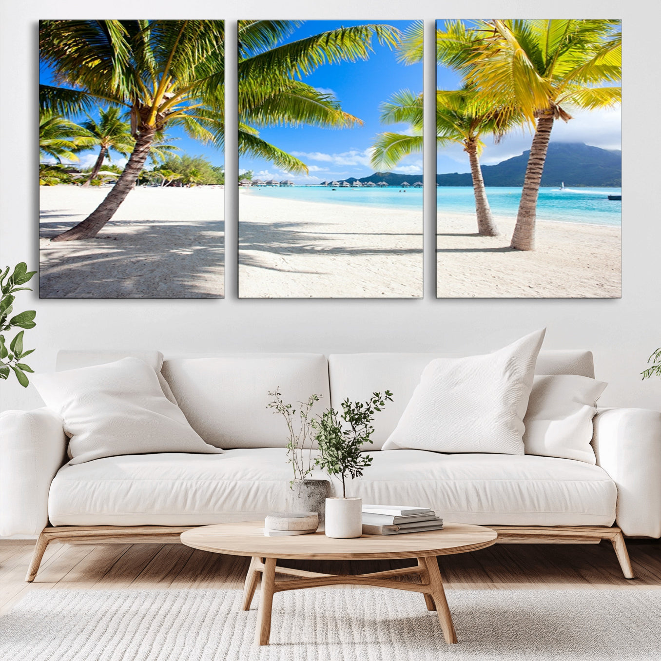 -Blue Beach and Sea Wall Art Canvas Print