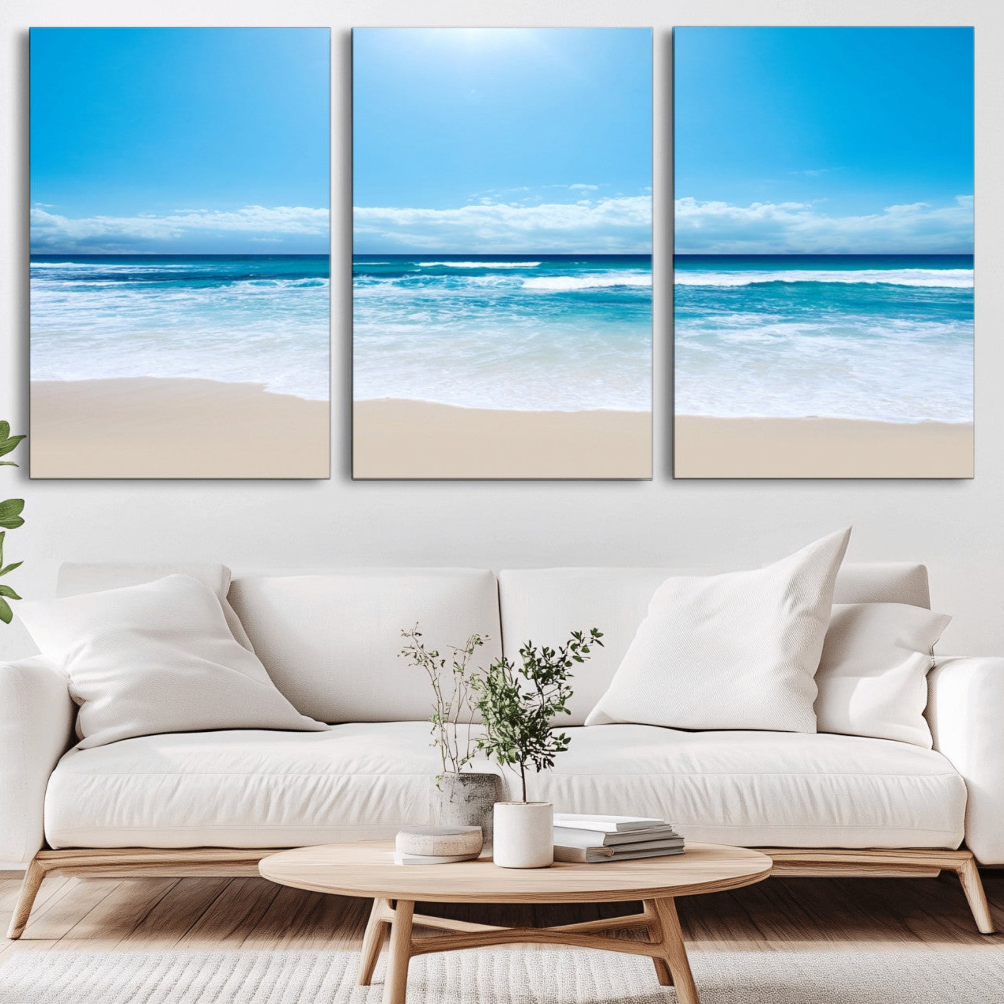 45929-MGV-CV-60X30-3P-Wall Art Canvas Print Shiny Blue Sea and Beach