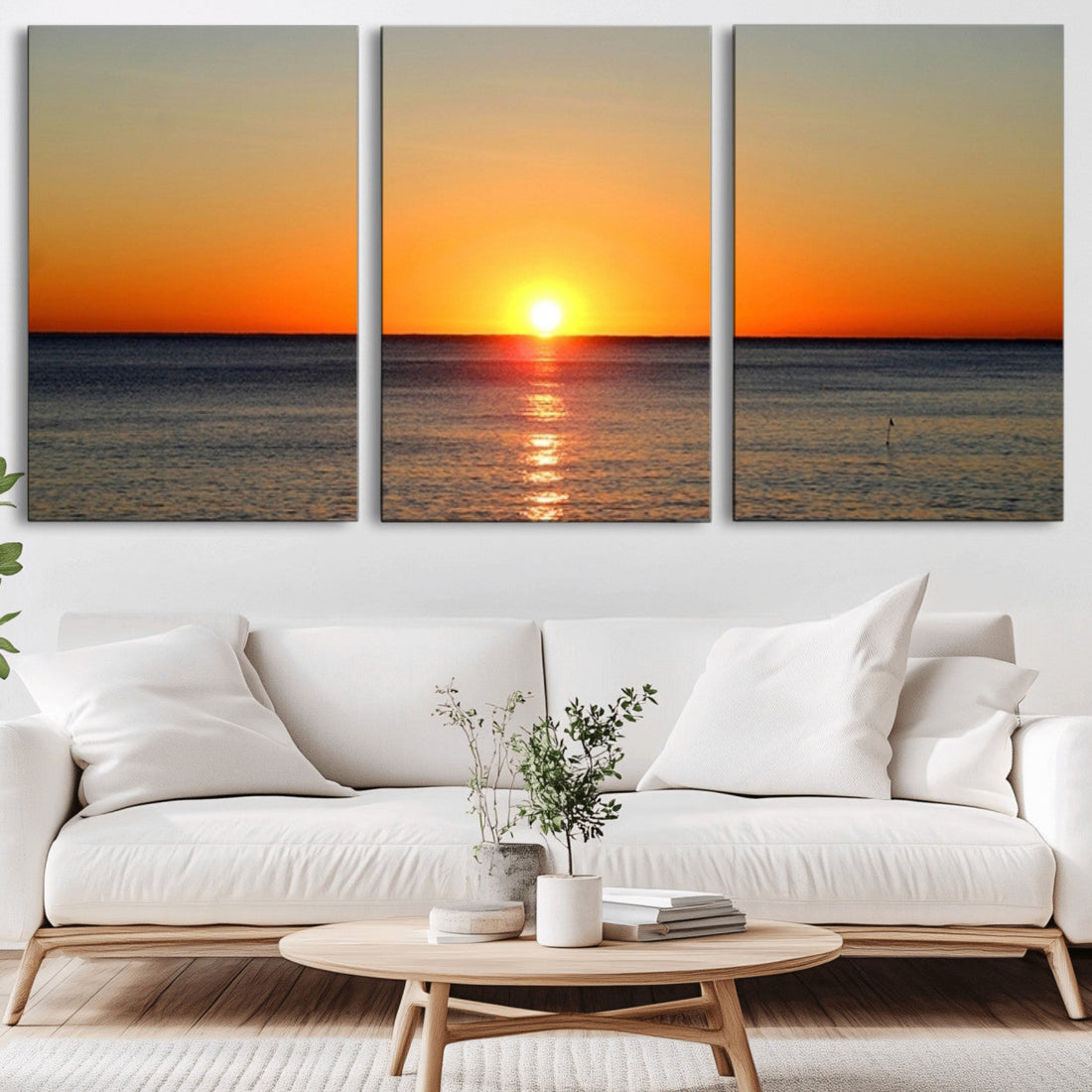 Golden Horizon Sunset Over Ocean Wall Art Canvas Print | Tropical Beach Canvas