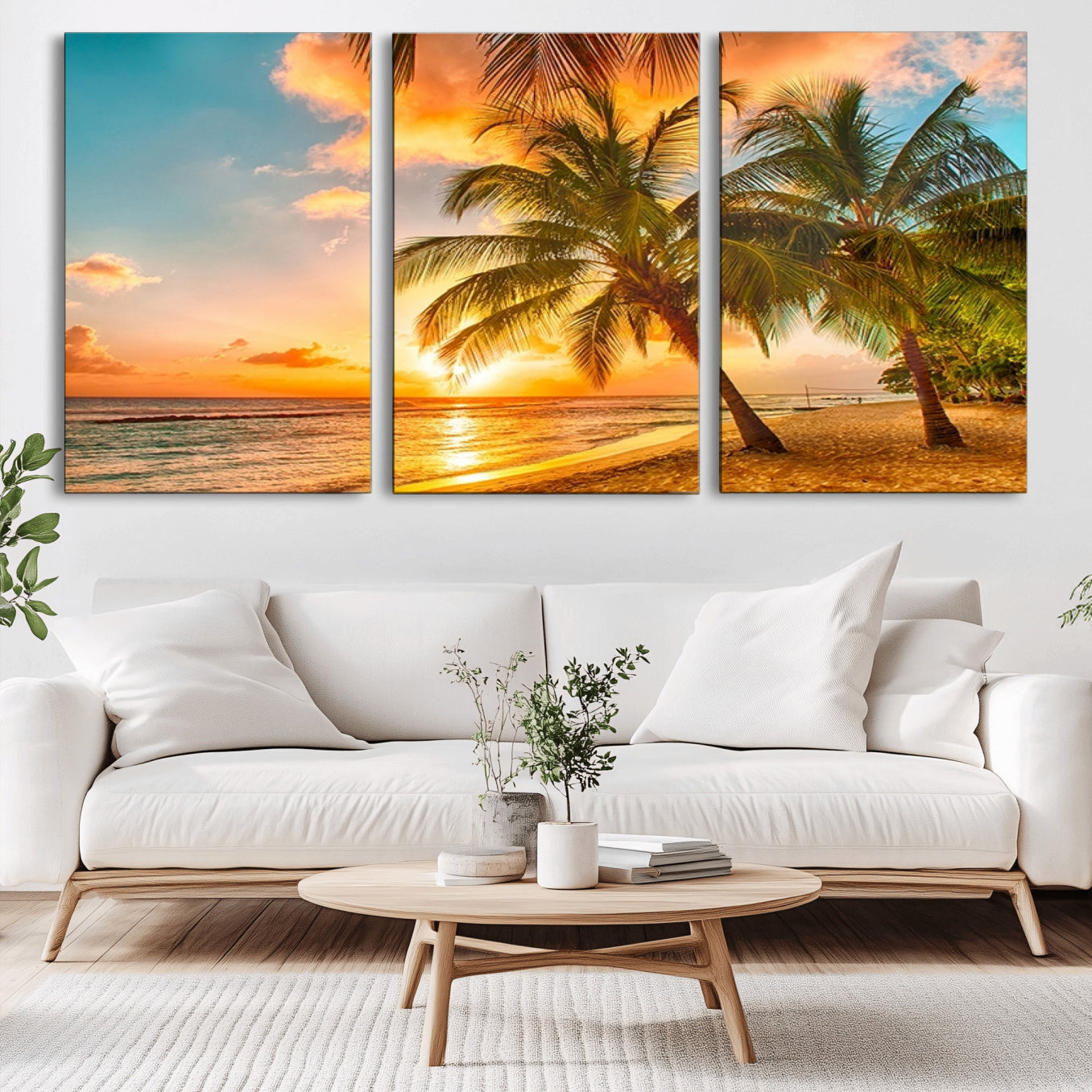 -Tropical Sunset Beach Canvas Wall Art Print – Vibrant Palm Trees and Coastal Sunset Wall Decor for