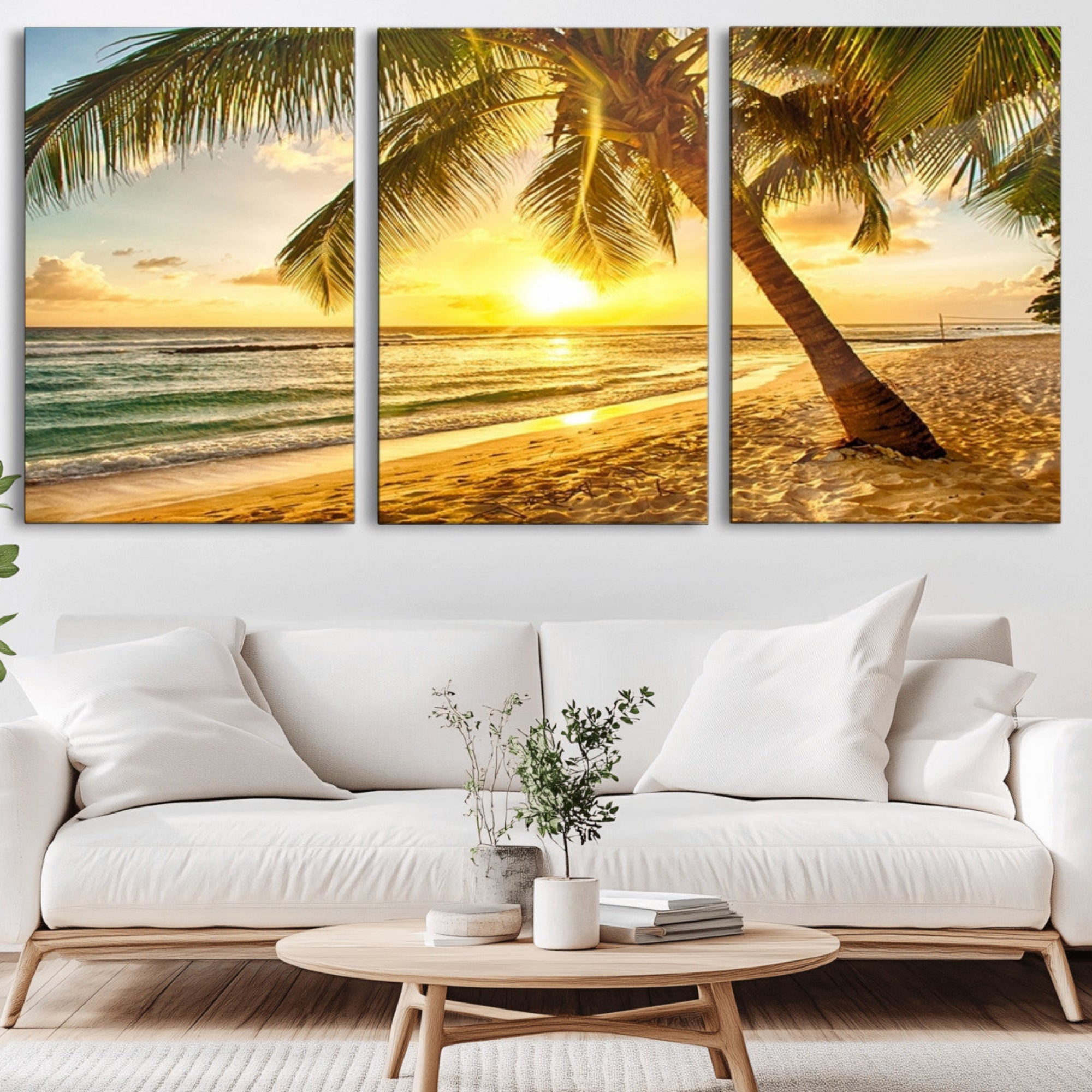 33628-MGV-CV-36X24-Beach Sunset Canvas Wall Art Print - Tropical Beach Canvas Wall Art Print – Vibrant Palm Trees and