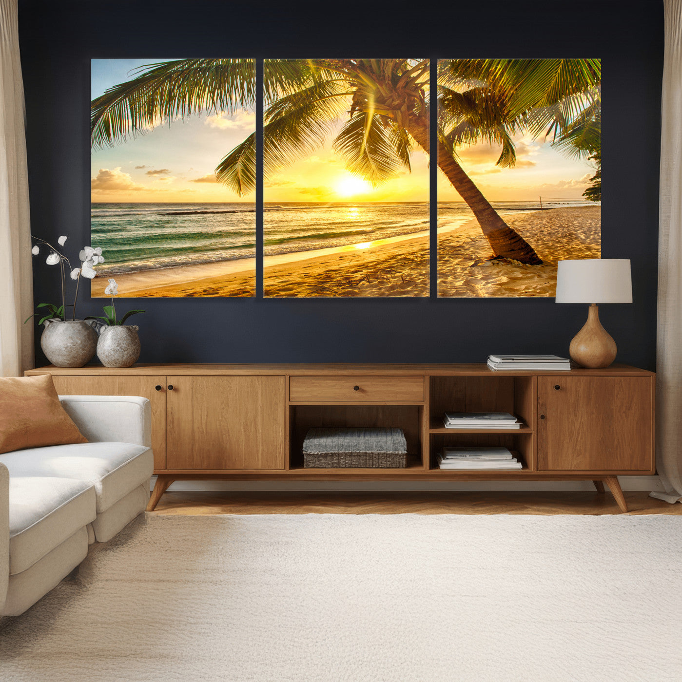 33628-MGV-CV-36X24 - Beach Sunset Canvas Wall Art Print - Tropical Beach Canvas Wall Art Print – Vibrant Palm Trees and