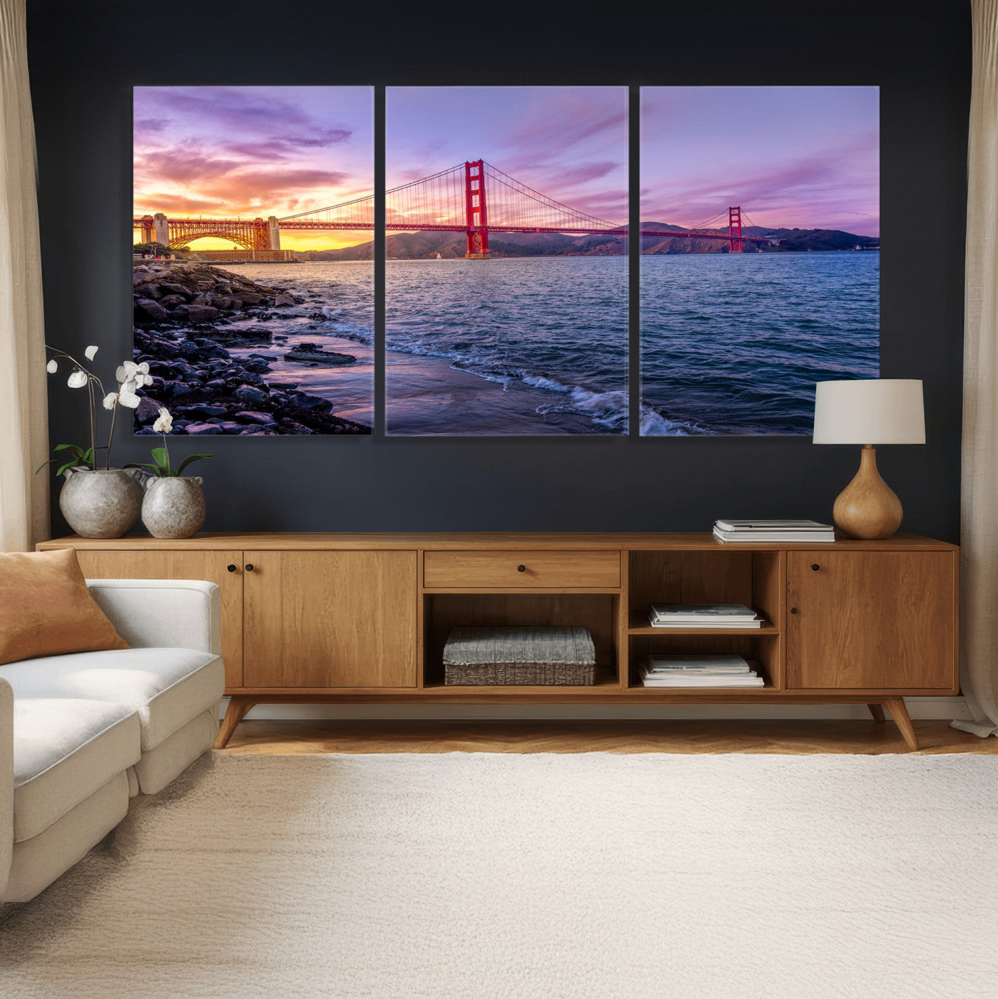 24256-MGV-CV-36X24 - Golden Gate Bridge Wall Art Print, San Francisco Sunset Canvas Wall Art, Cityscape Canvas Print for