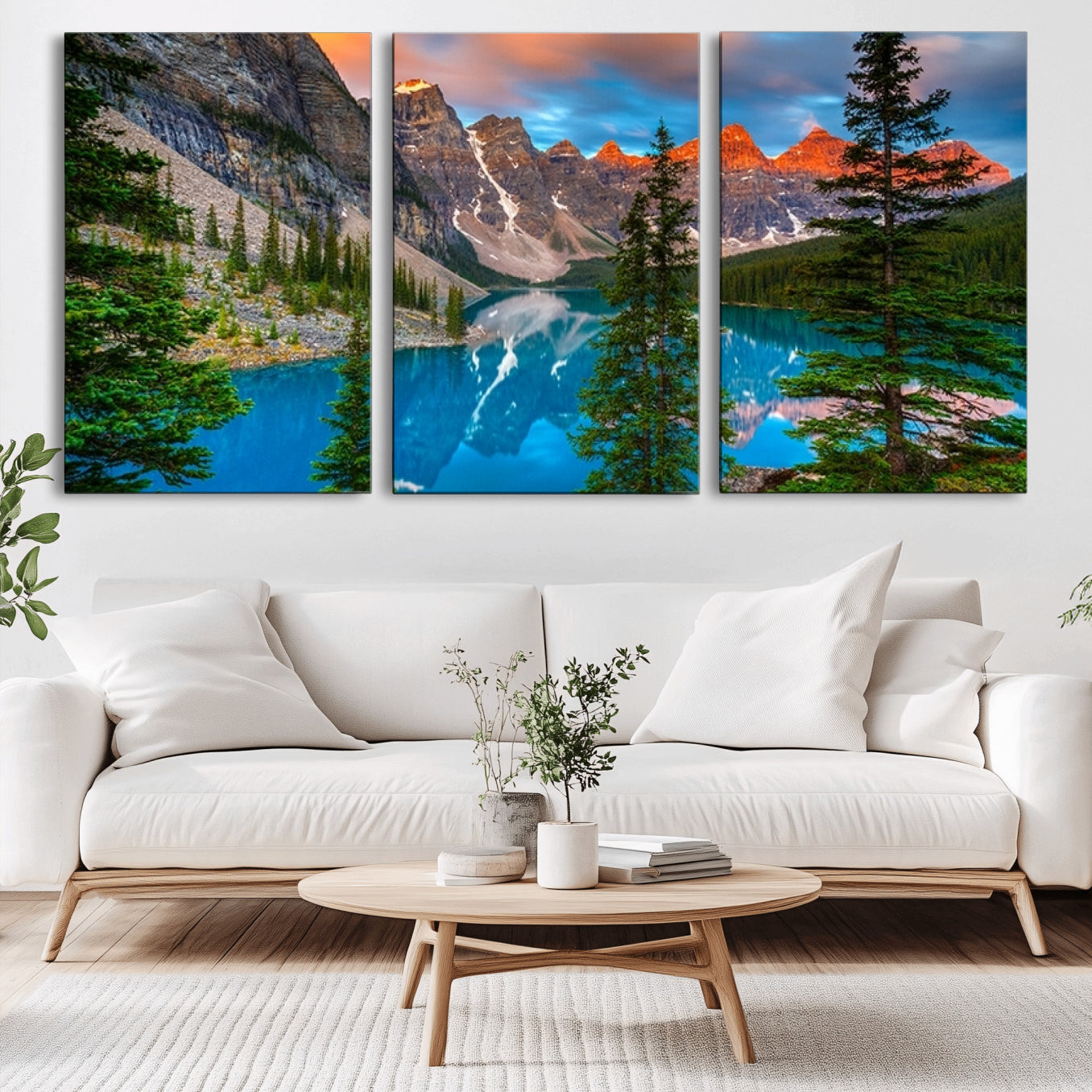 -Canadian Rockies Moraine Lake Wall Art Canvas Print, Pine Trees Mountain Spring Canvas Print