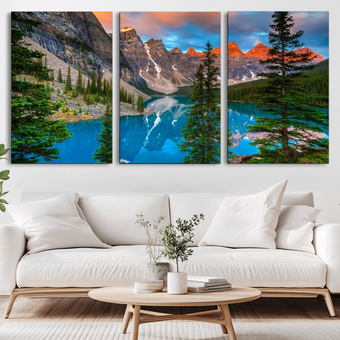 Canadian Rockies Moraine Lake Wall Art Canvas Print, Pine Trees Mountain Spring