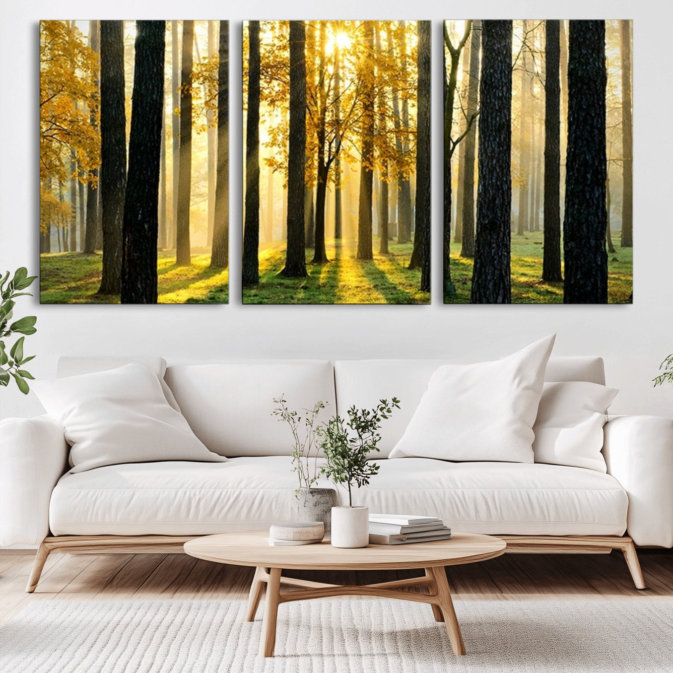 -Sunlit Forest Wall Art Canvas Print - Large Framed Woodland Wall Art for Home or Office Decor,