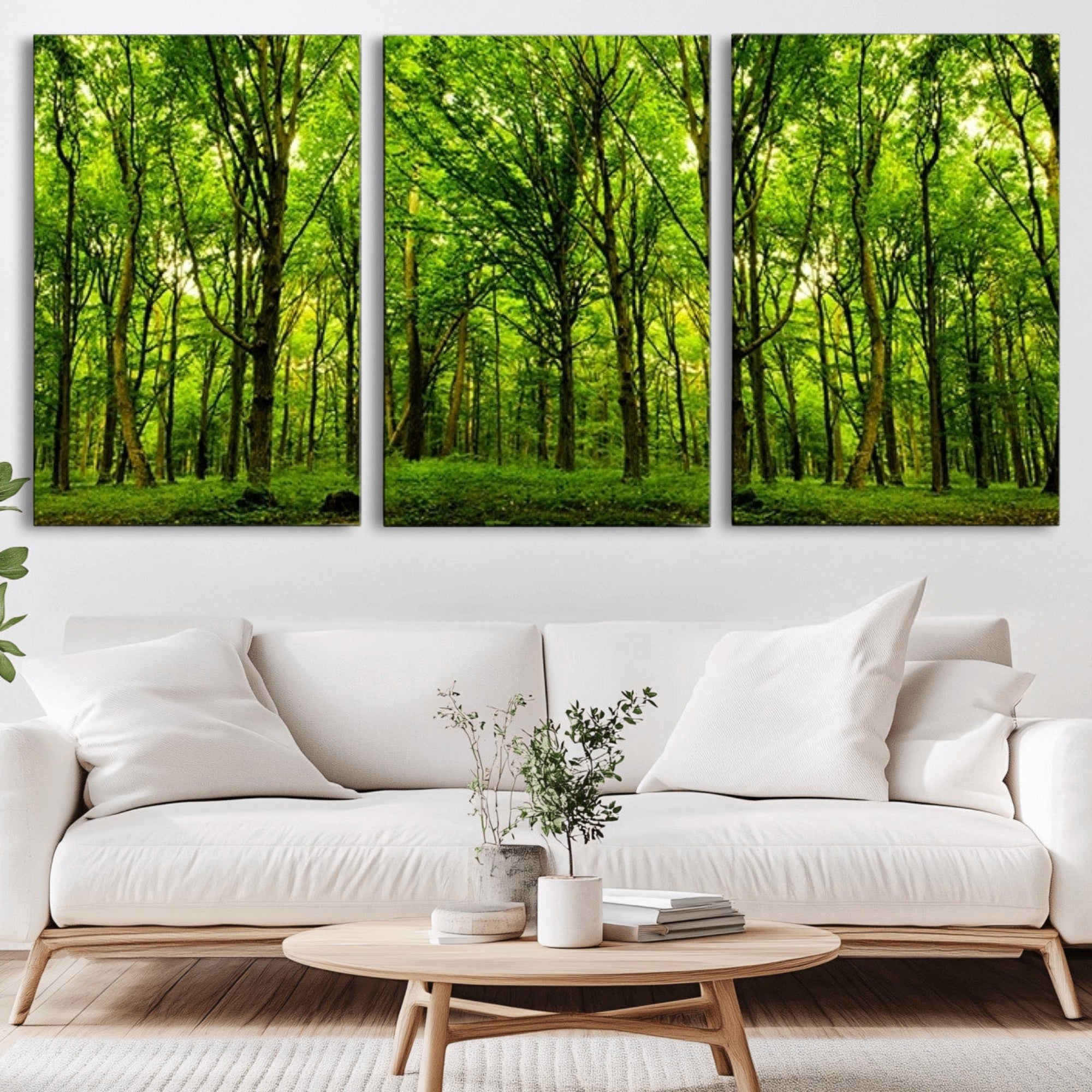 10744-MGV-CV-36X24-Lush Green Forest Canvas Print | 3-Panel Forest Wall Art | Nature Landscape for Living Room