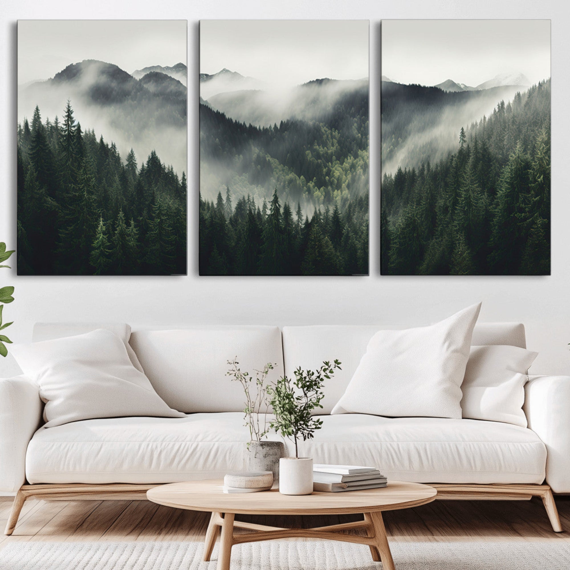90953-MGV-CV-36X24-Misty Forest Canvas Print Wall Art Premium Canvas Print a Foggy and Serene Atmosphere
