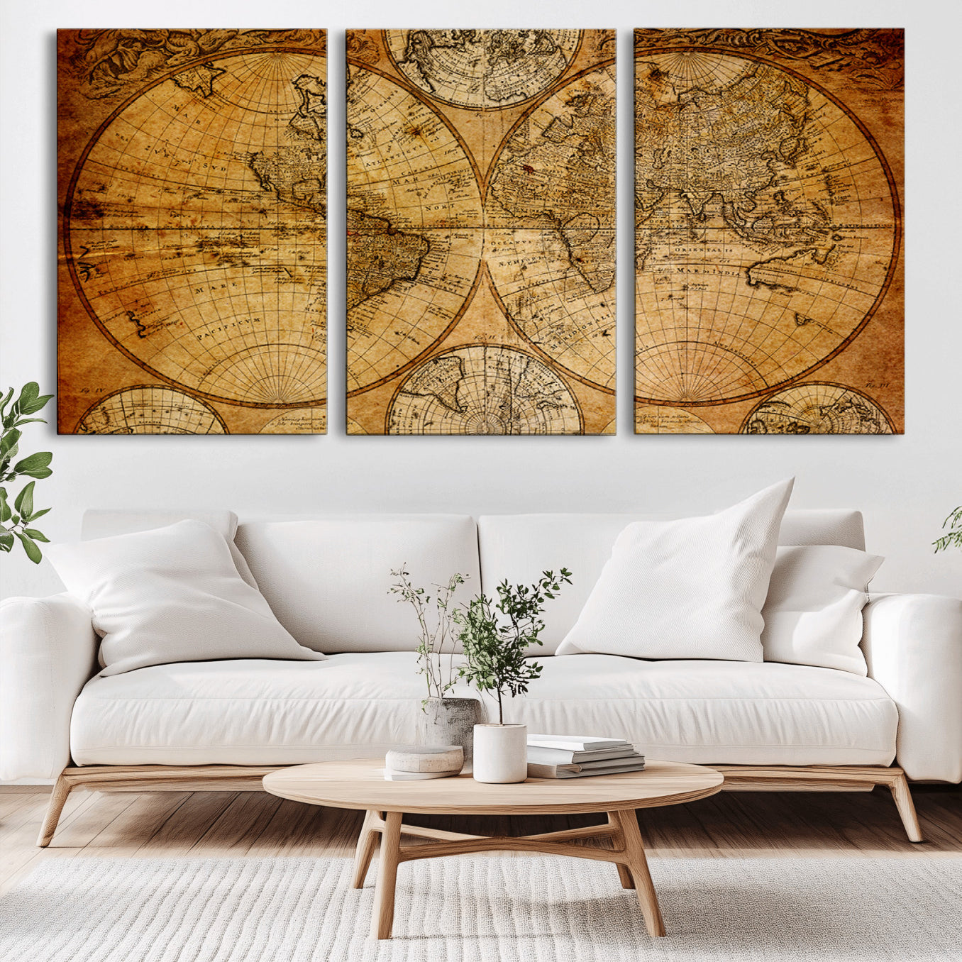 25517-MGV-CV-60X30-3P - Vintage World Map Canvas Print – Antique Push Pin Travel Map, Framed Wall Art for Home or Office Decor