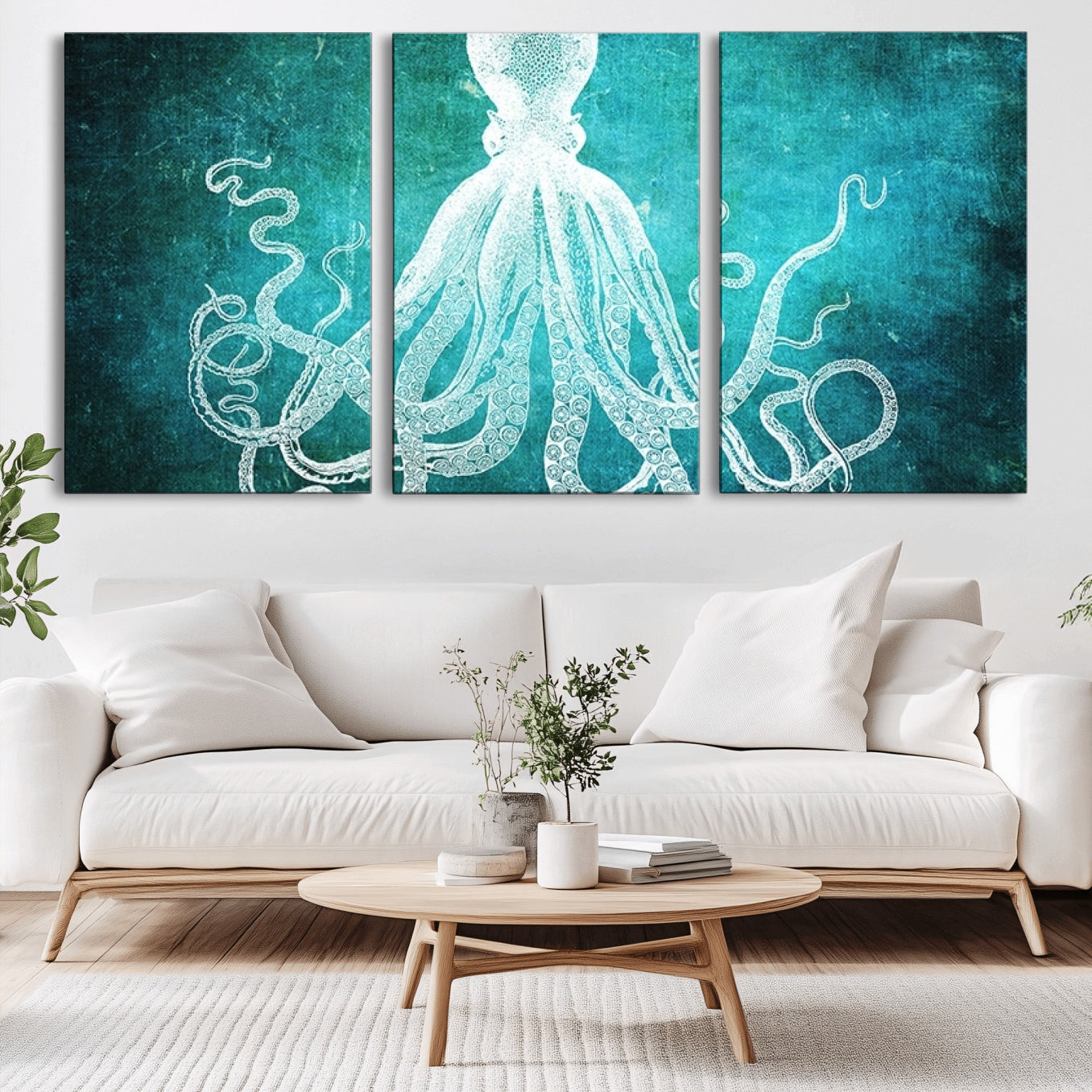 20773-MGV-CV-36X24-Green Octopus Abstract Wall Art Canvas Print