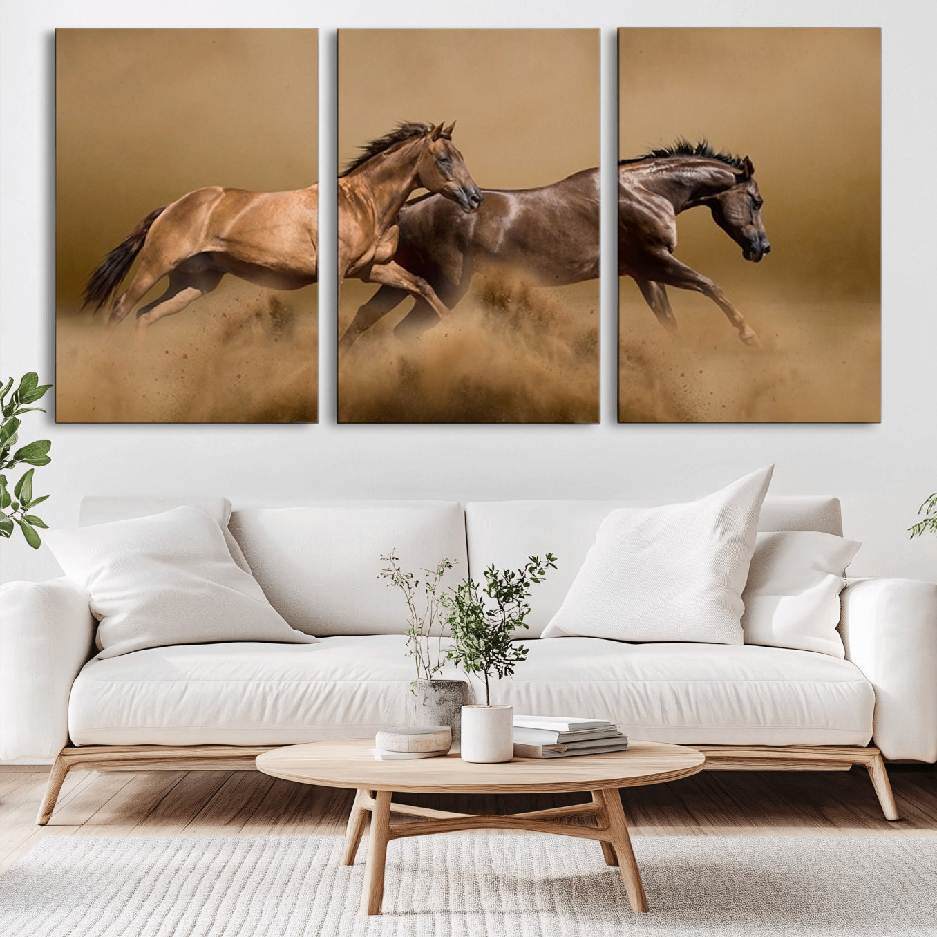 -Large Wall Art Canvas Print – Two Running Brown Horses Motion Animal Artwork for Home, Office, Living Room Decor