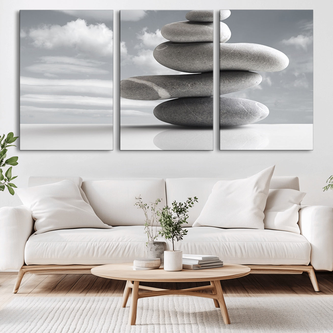 -Still Life Black and White Zen Stones Wall Art Canvas, Framed Black and White Zen Stones Canvas