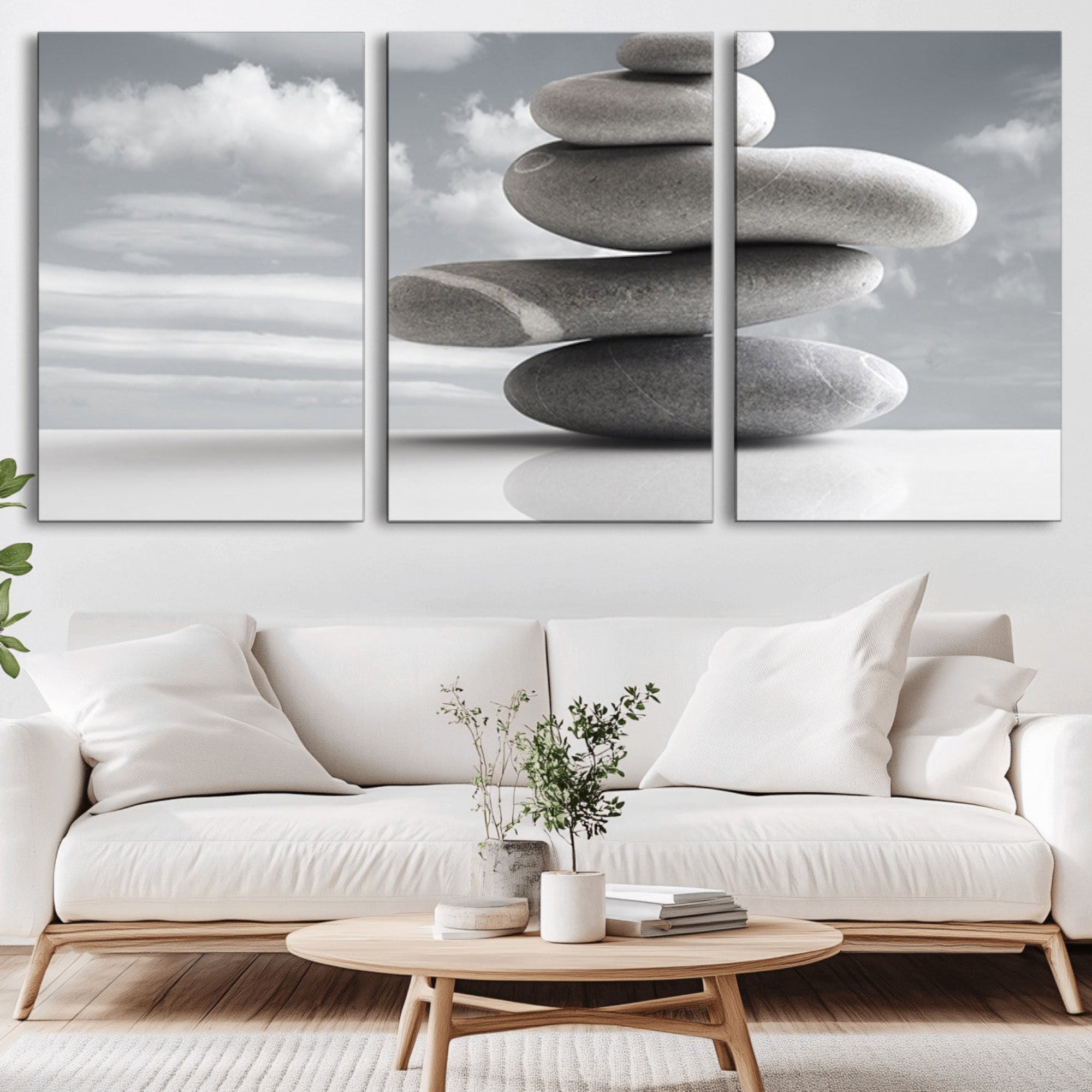 14496-MGV-CV-36X24-Still Life Black and White Zen Stones Wall Art Canvas, Framed Black and White Zen Stones Canvas