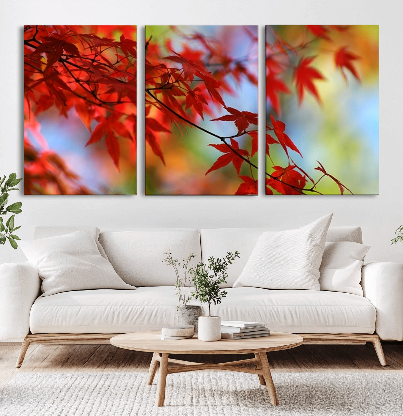 -Red Leaves Autumn Forest Wall Art Canvas, Red Leaves Autumn Forest Canvas Print