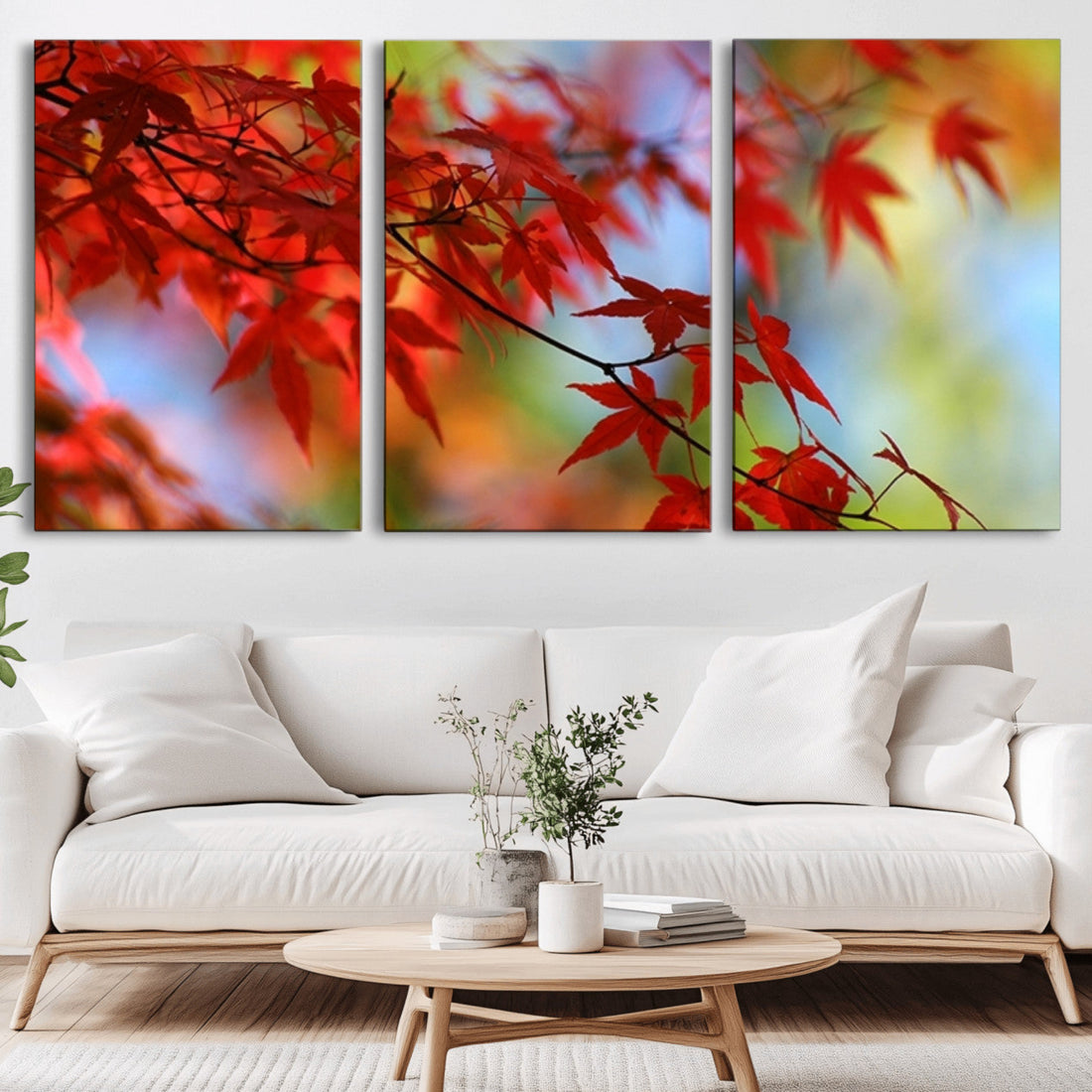 Red Leaves Autumn Forest Wall Art Canvas Print