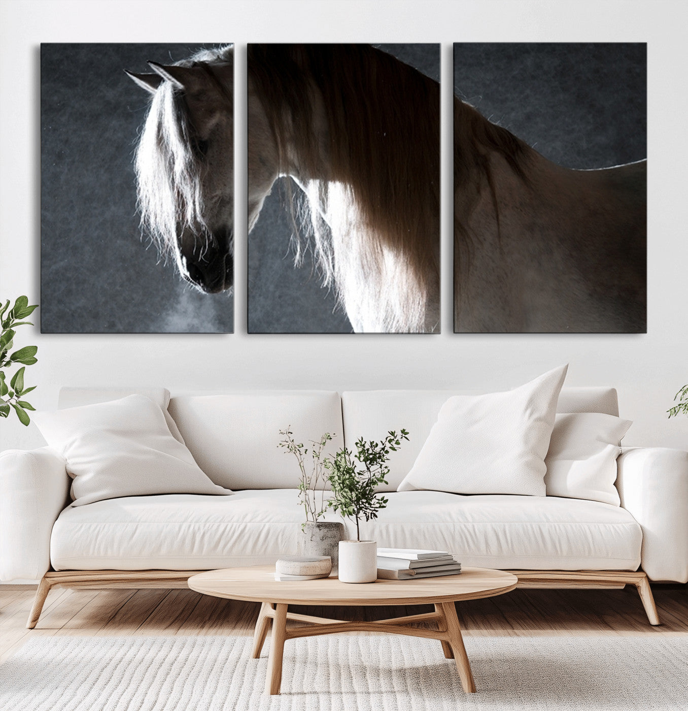 -Large Wall Art Cream Colored Horse on Grey Background Canvas Print