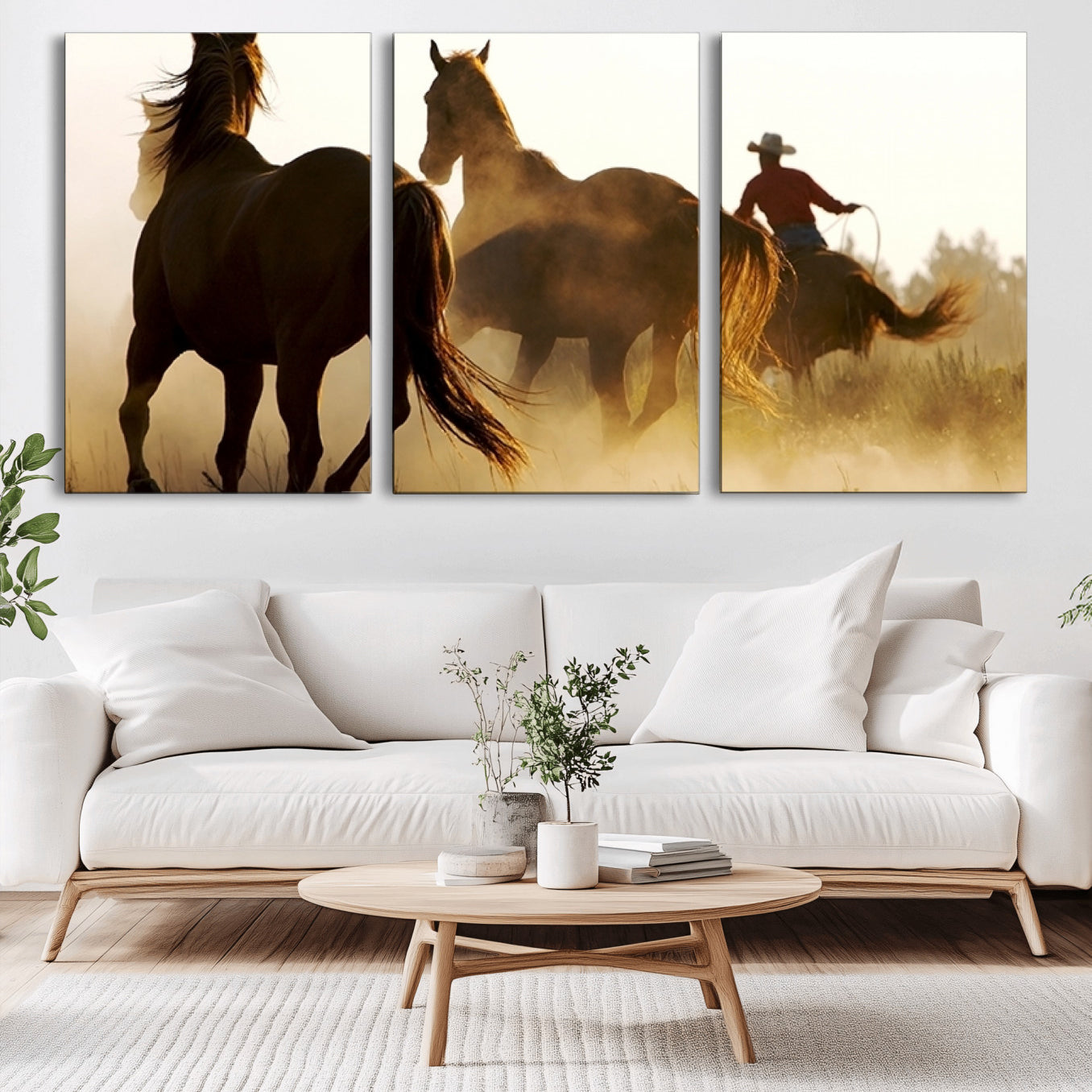 -Horses and Cowboys Wall Art Canvas Print