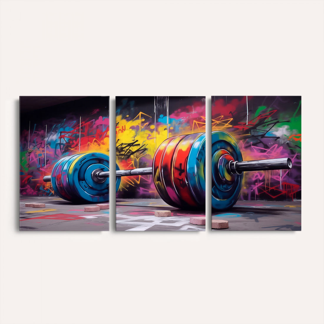 Abstract Graffiti Barbell Canvas Wall Art | Urban Fitness Meets Bold Street Art