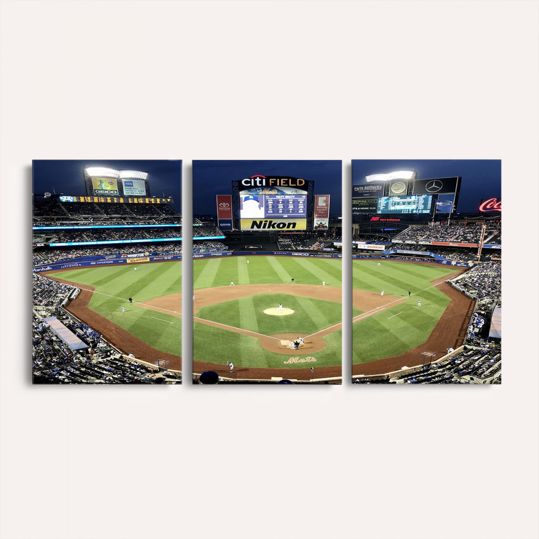 Citi Field Wall Art Print | 3-Panel New York Mets Baseball Stadium Canvas Print
