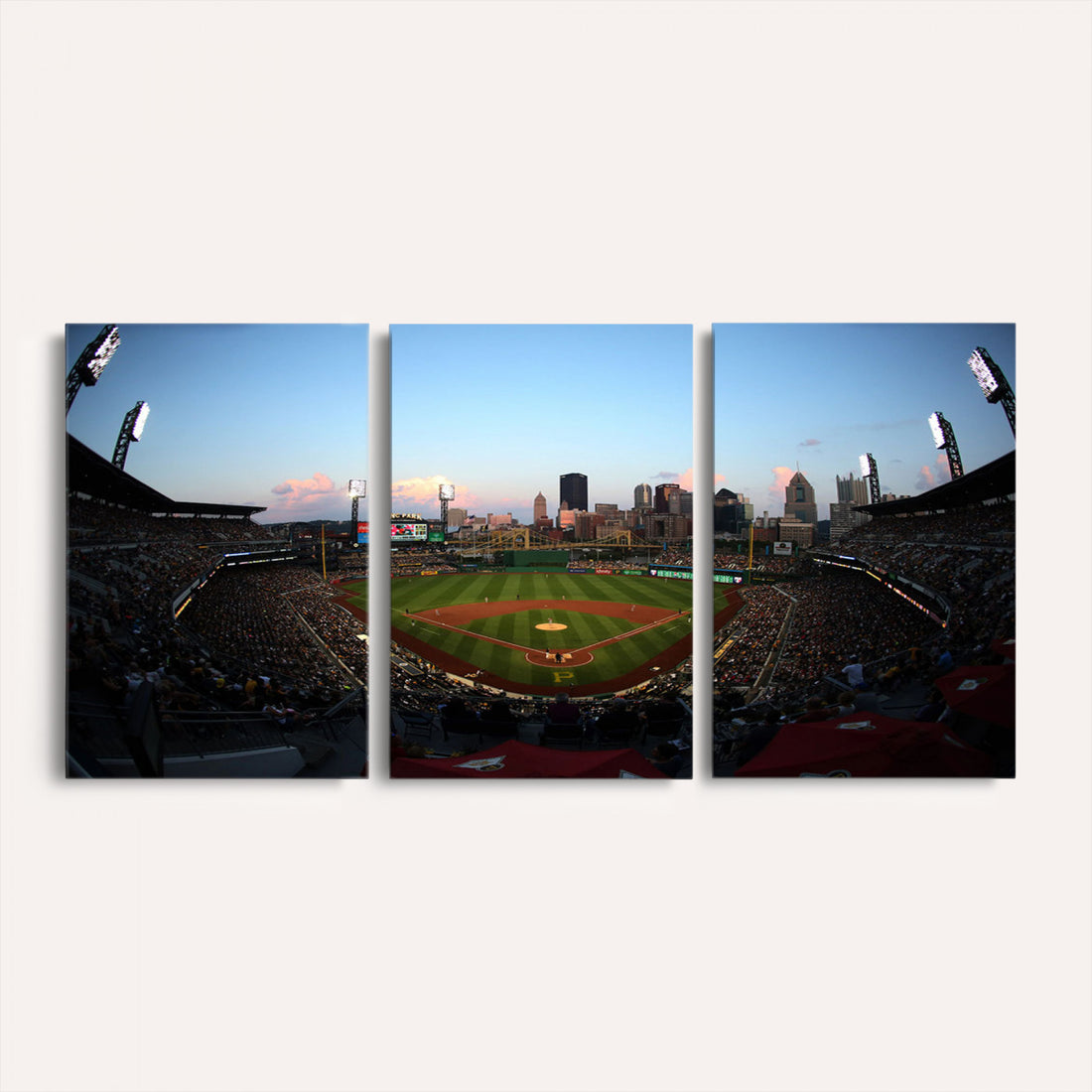PNC Park Evening Game Triple Canvas Wall Art | Pittsburgh Pirates MLB Stadium