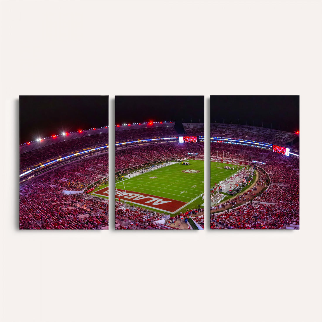 Bryant-Denny Stadium Night Game Triple Canvas Wall Art | Alabama Crimson Tide Football
