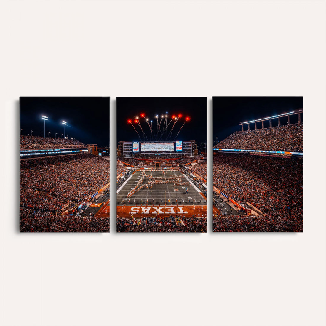 Texas Stadium Night Game Wall Art Canvas Print, Vibrant Football Fireworks Scene