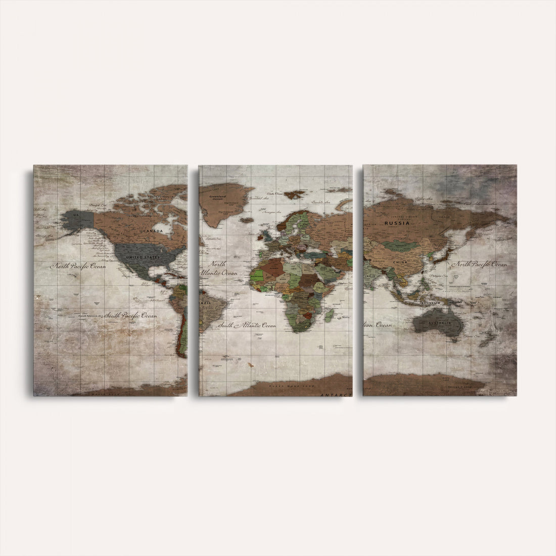 Black and White World Map Canvas Print | Framed Detailed Map of the World
