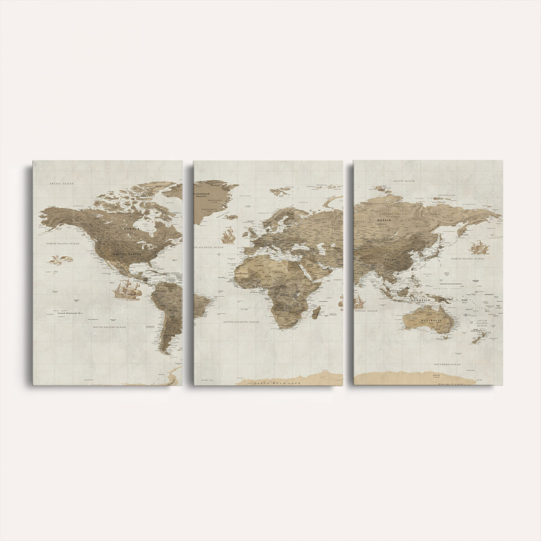 Detailed World Map Wall Art Canvas Print