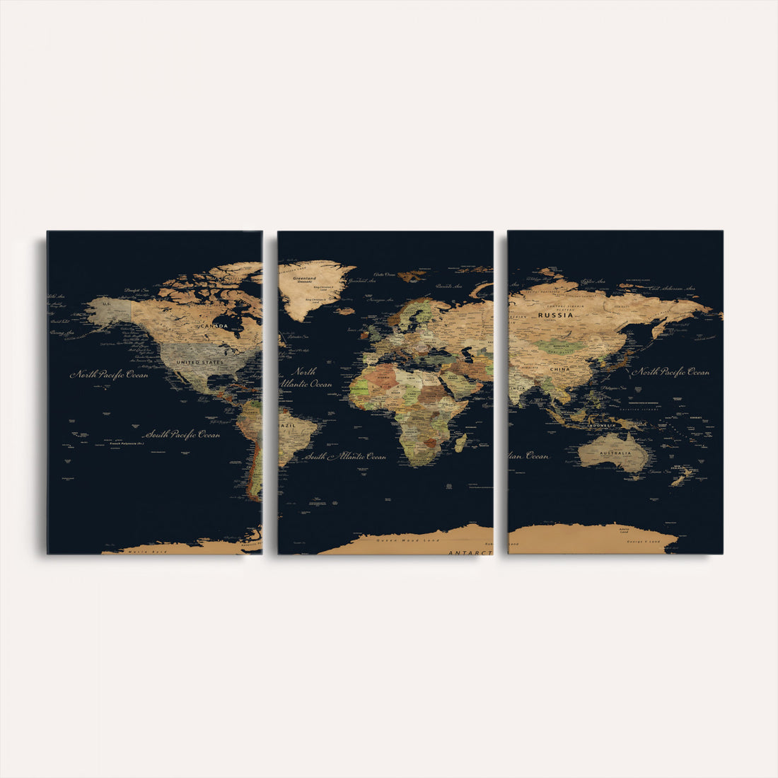 Vintage World Map Canvas on the Dark Background Wall Art