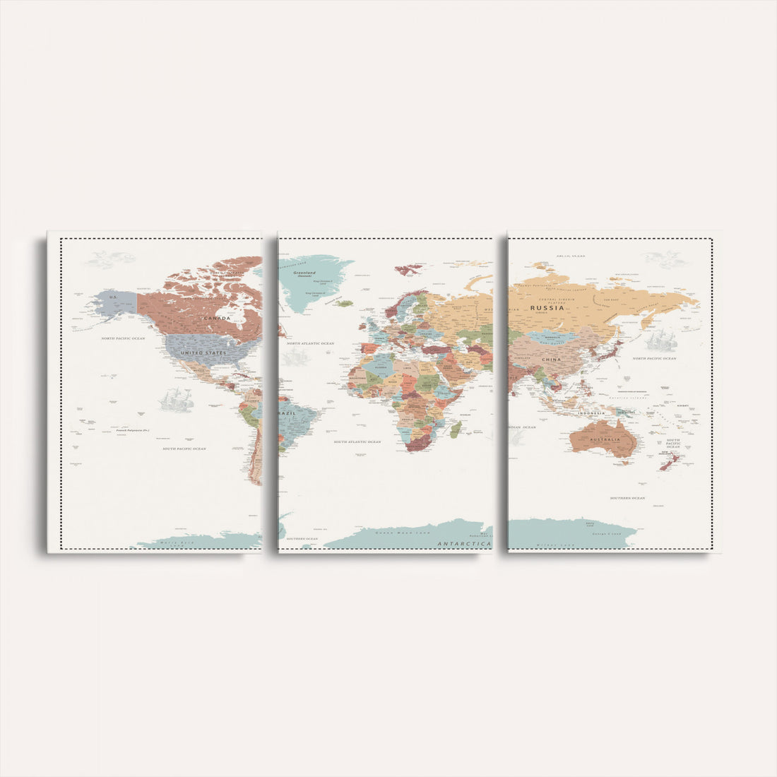 Pastel Colors World Map Wall Art Canvas Print
