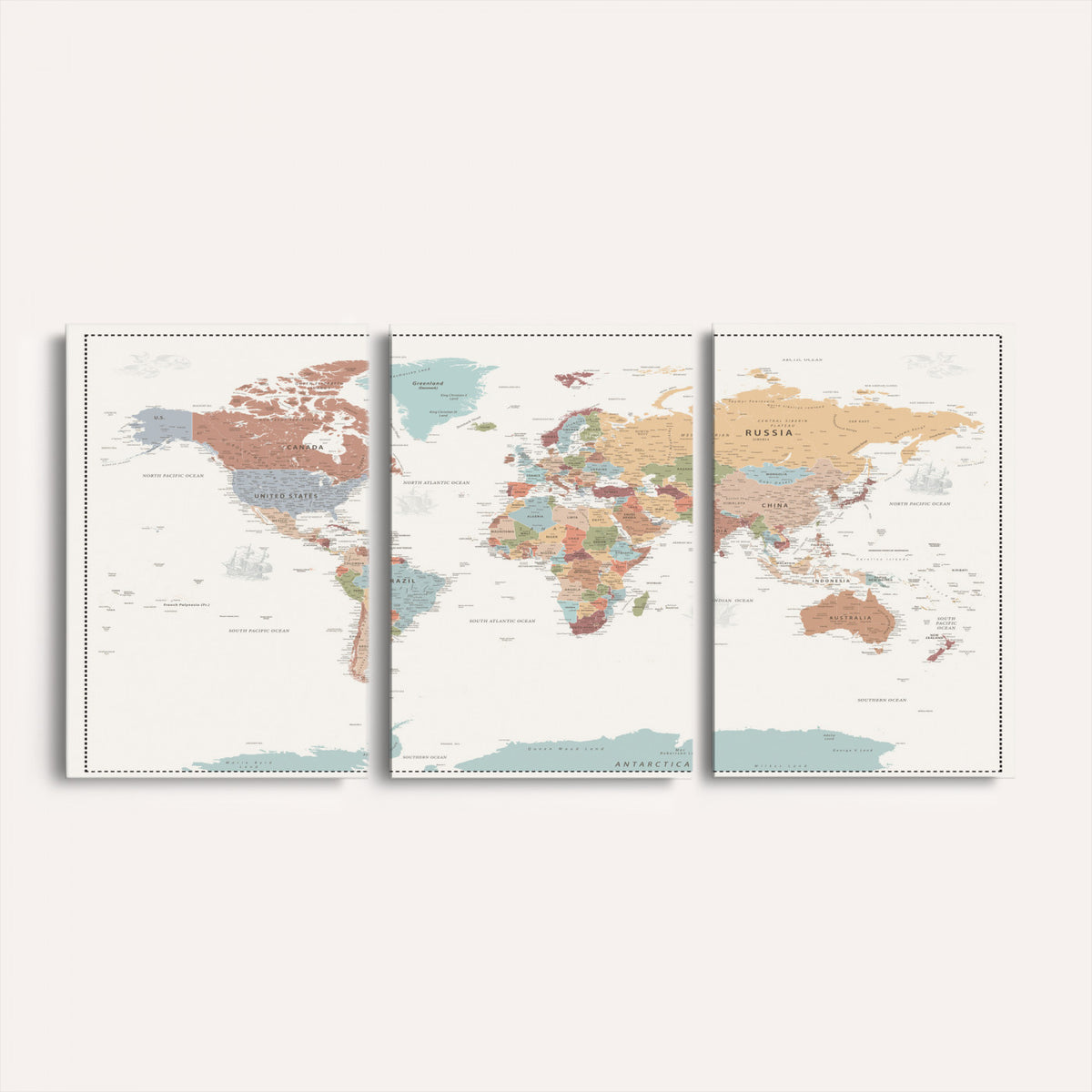 63447567-MGV-CV-36X24 - Pastel Colors World Map Wall Art Canvas Print