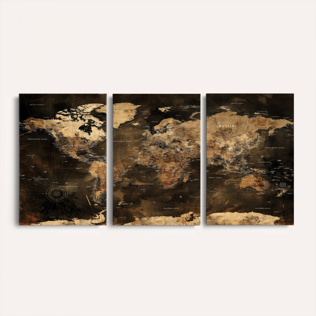 World Map Canvas Print, Modern Decorative Framed Map Artwork