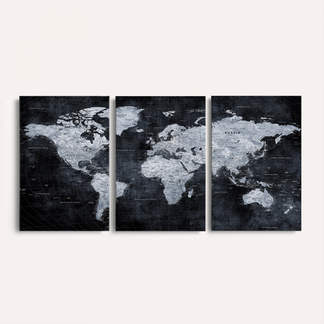 Black World Map Canvas Print | Detailed Map for Couples and Anniversary Gift