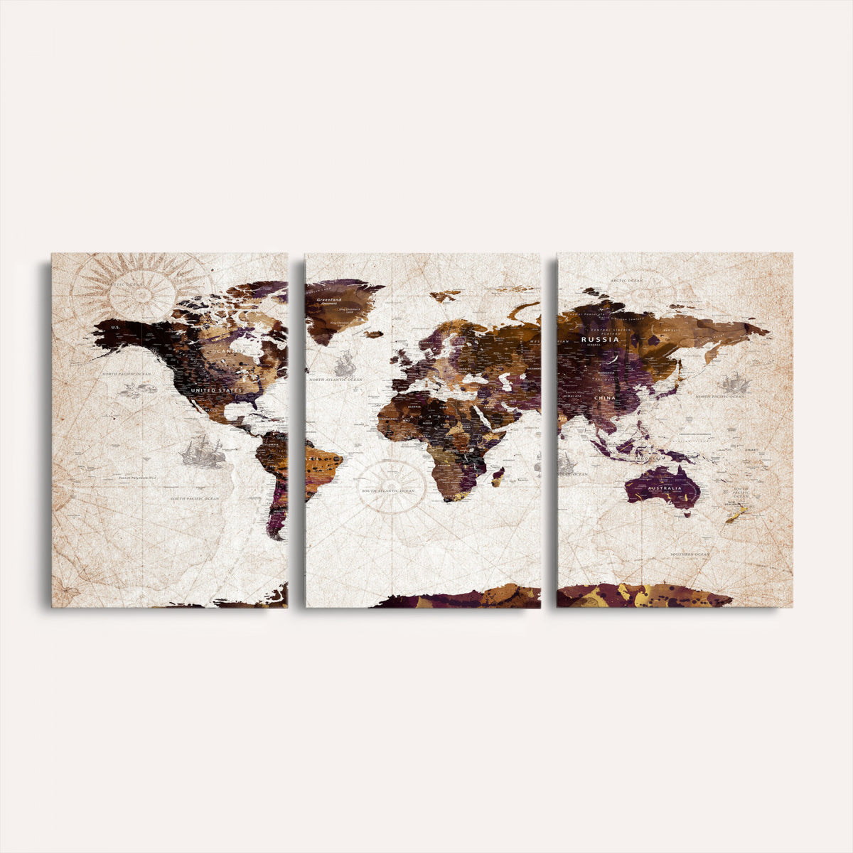 53400857-MGV-CV-36X24 - Blue Watercolor World Map Canvas Print – Framed Modern Wall