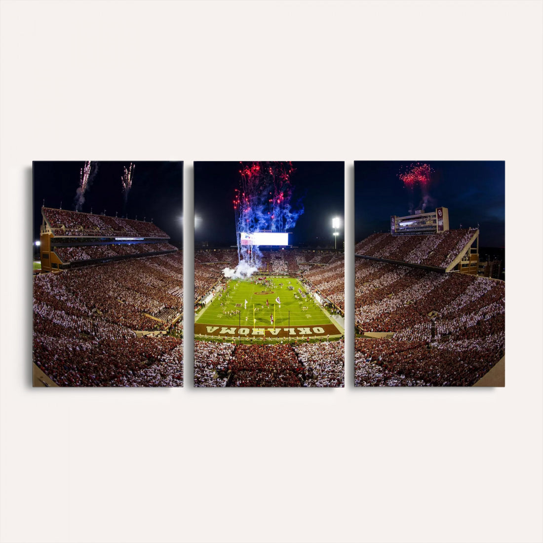 Oklahoma Memorial Stadium Wall Art Canvas Print, Oklahoma, Extra Large Game Room Wall Decor