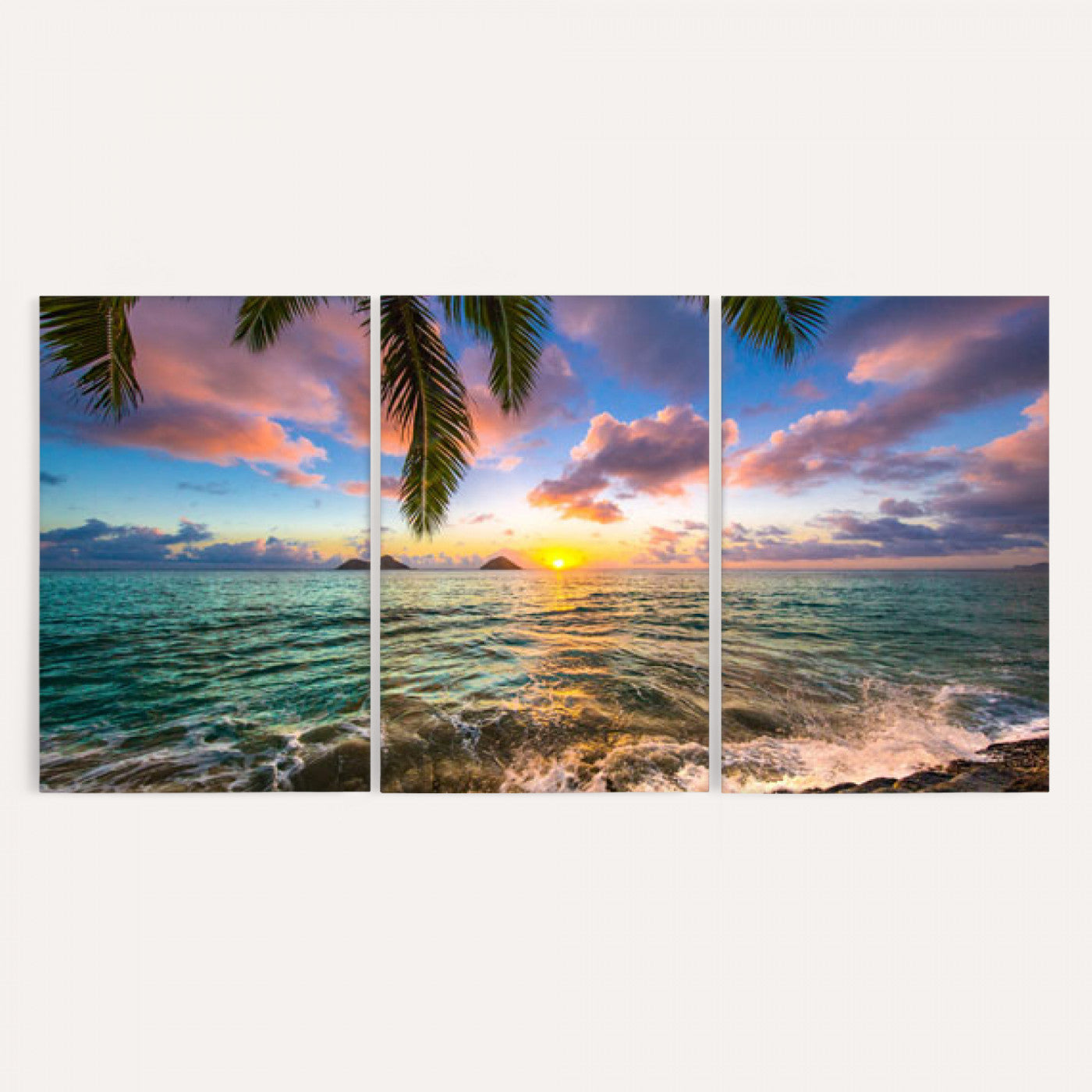 13207742-MGV-CV-36X24 - Hawaii Beach Sunset Canvas Wall Art Print, Tropical Ocean Landscape Artwork, Palm Tree Coastal Decor for Living Room Bedroom