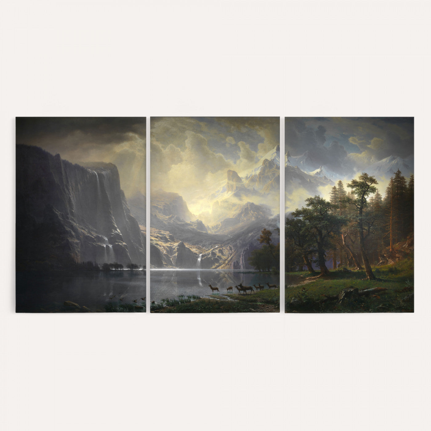 63266254-MGV-CV-36X24 - Albert Bierstadt Among the Sierra Nevada California Wall Art Canvas Print, Landscape Painting Print
