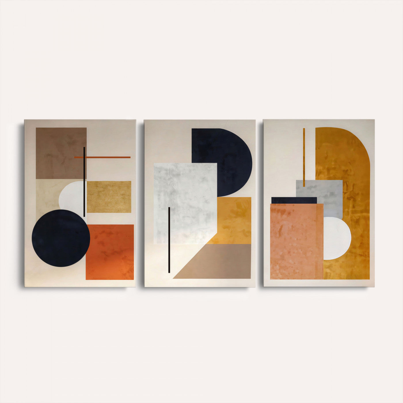 87361249-MGV-CV-48X32-3P - Mid Century Modern Geometric Canvas Wall Art, Abstract Triptych Print