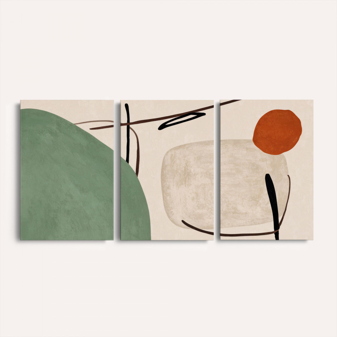 46798824-MGV-CV-48X32-3P - Mid Century Modern Geometric Canvas Wall Art, Abstract Triptych Print
