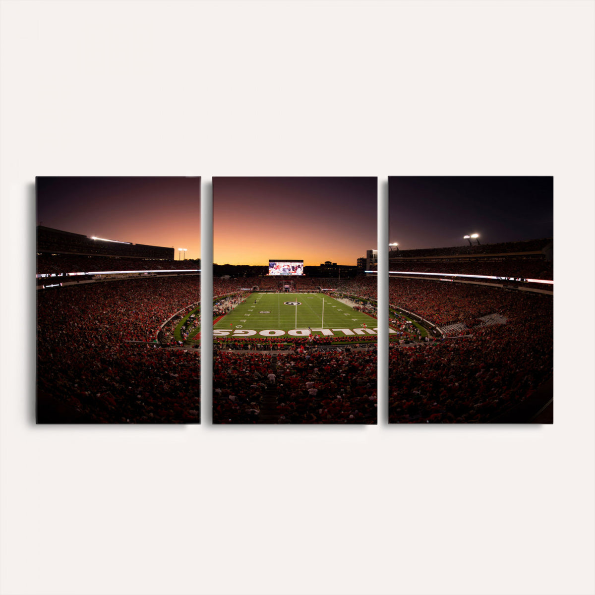 97720998-_Poster-30x20 - Georgia Bulldogs Stadium Sunset Canvas Print 3 Piece Framed Wall Art Extra Large Floating Frame Sports Poster Made in USA