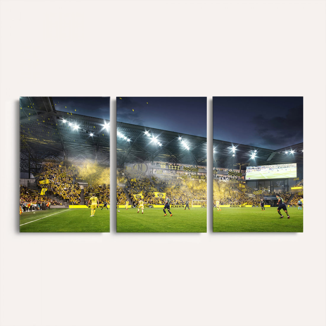 Columbus Crew Stadium Match Triple Canvas Wall Art, Dynamic MLS Game Scene