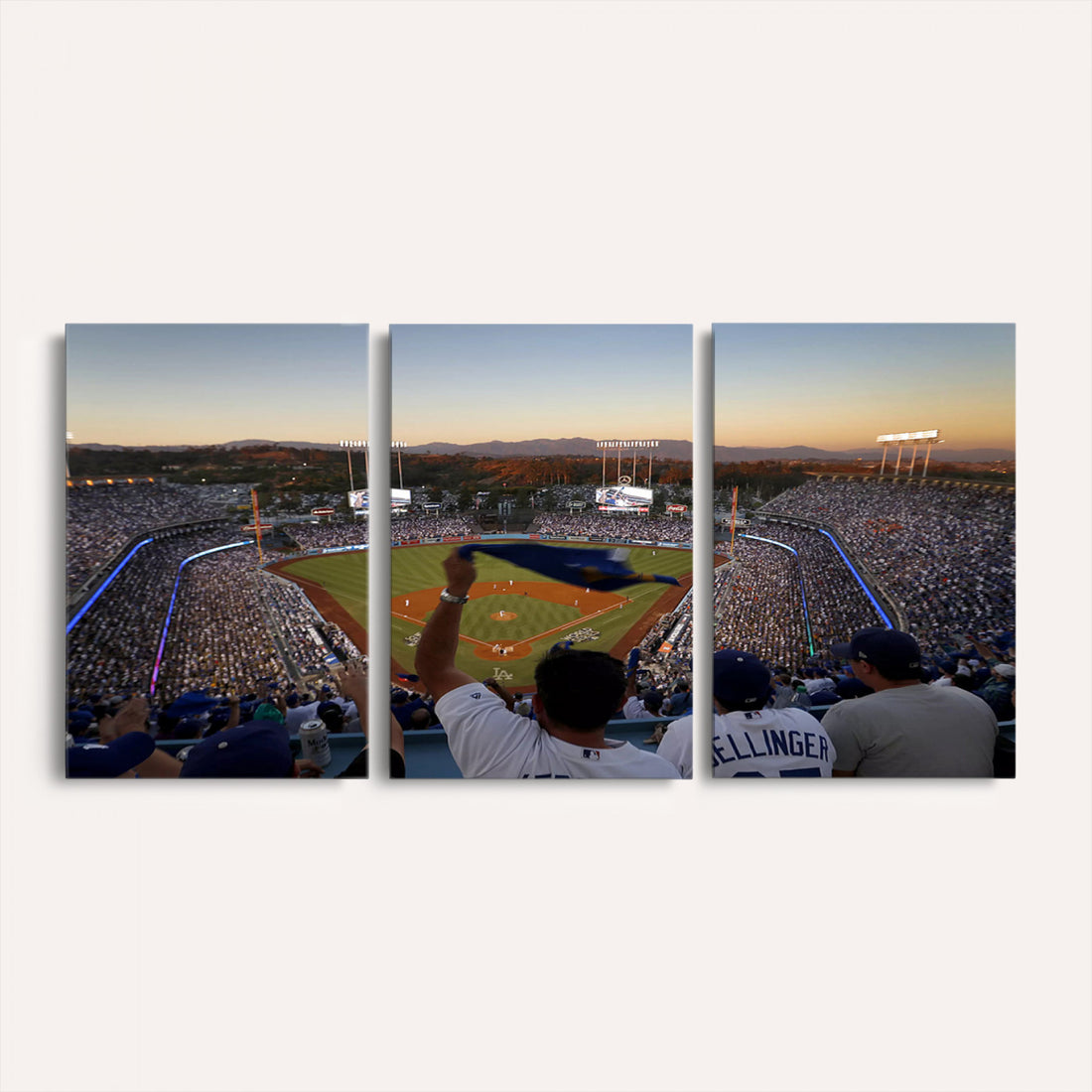Dodger Stadium Sunset Game Triple Canvas Wall Art, Los Angeles Dodgers MLB Match