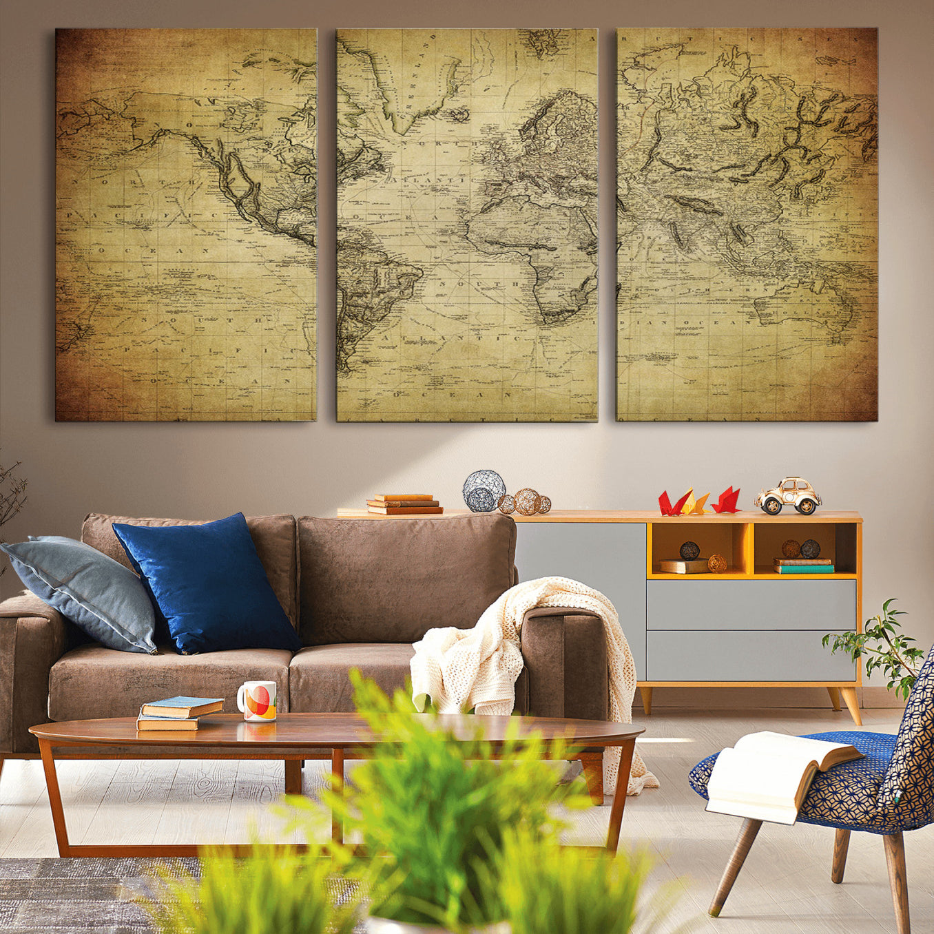 -Push Pin World Map Canvas Print – Travel Tracker Wall Art for Couples, Perfect Anniversary Gift for Home or Office Decor