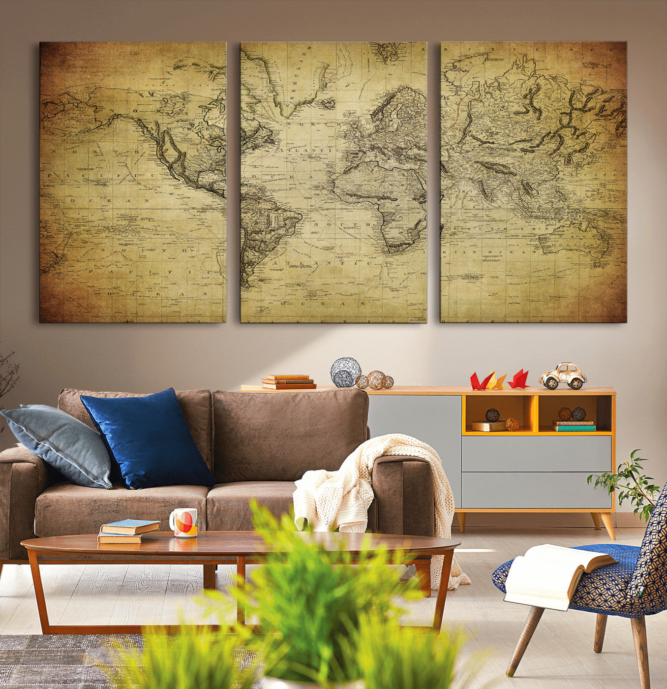 -Push Pin World Map Canvas Print – Travel Tracker Wall Art for Couples, Perfect Anniversary Gift for Home or Office Decor