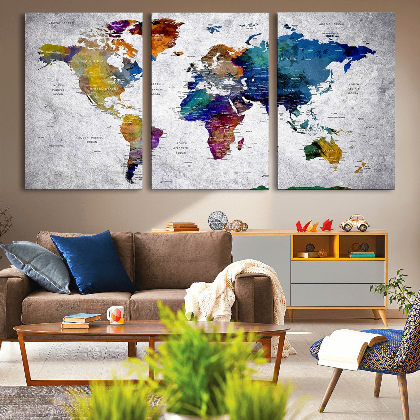 73670-MGV-CV-36X24-Push Pin World Map Canvas Print – Travel Tracker Wall Art for Couples, Perfect Anniversary Gift for Home or Office Decor